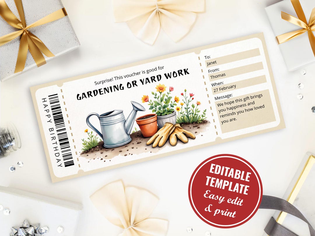 Editable Gardening Gift Certificate Template, Printable Yard Work ...