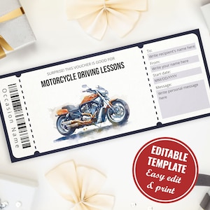 Bewerkbare sjabloon motorrijlessen cadeaubon voor motorliefhebbers, verrassing afdrukbare motorlessen, Instant Download