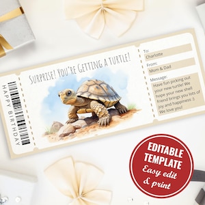 Editable Turtle Gift Certificate Template for Turtle Lover, Personalized Printable Surprise Tortoise Voucher Template, Instant Download
