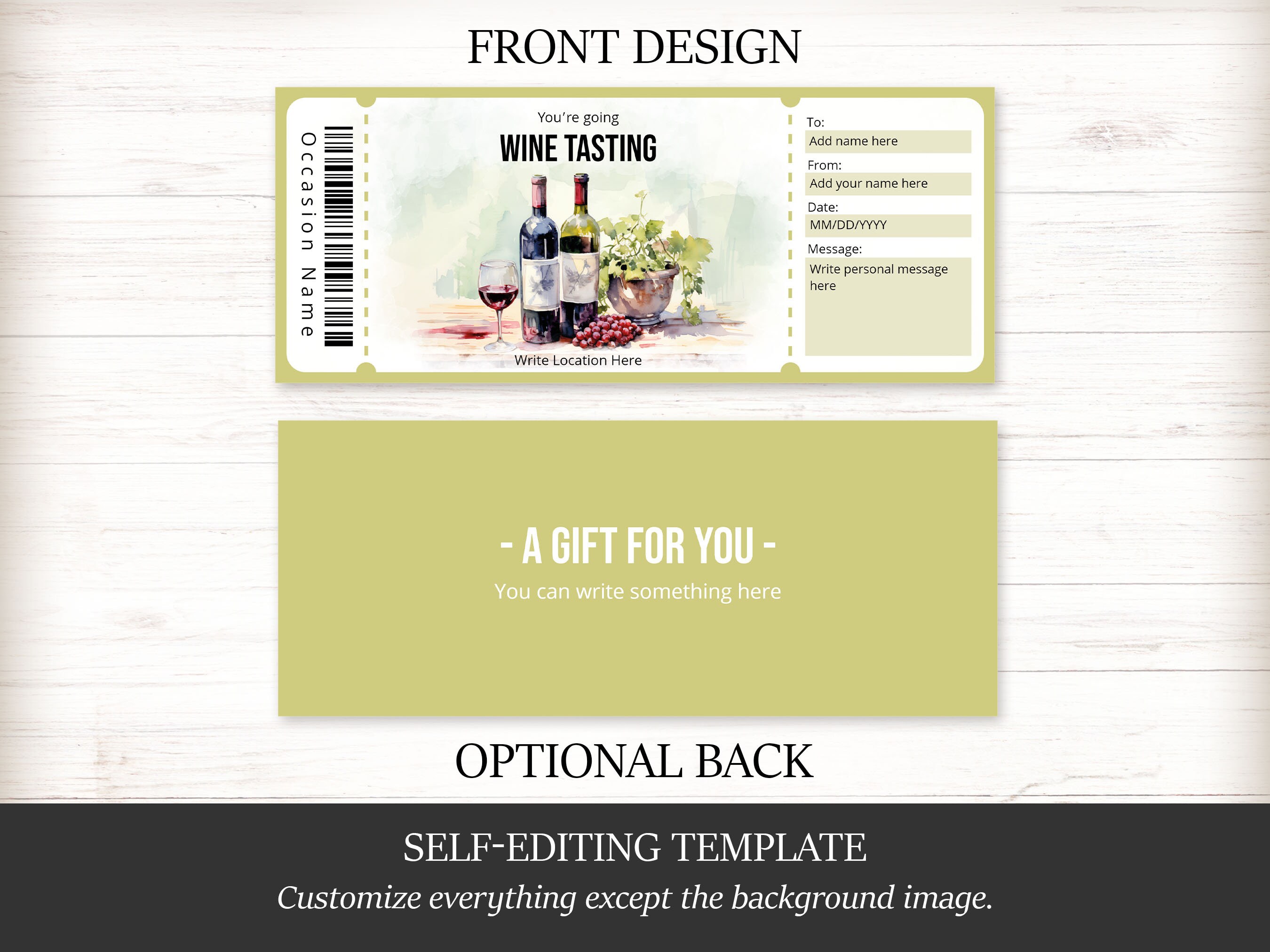 Editable Watercolor Wine Tasting Gift Certificate Template Perfect for ...