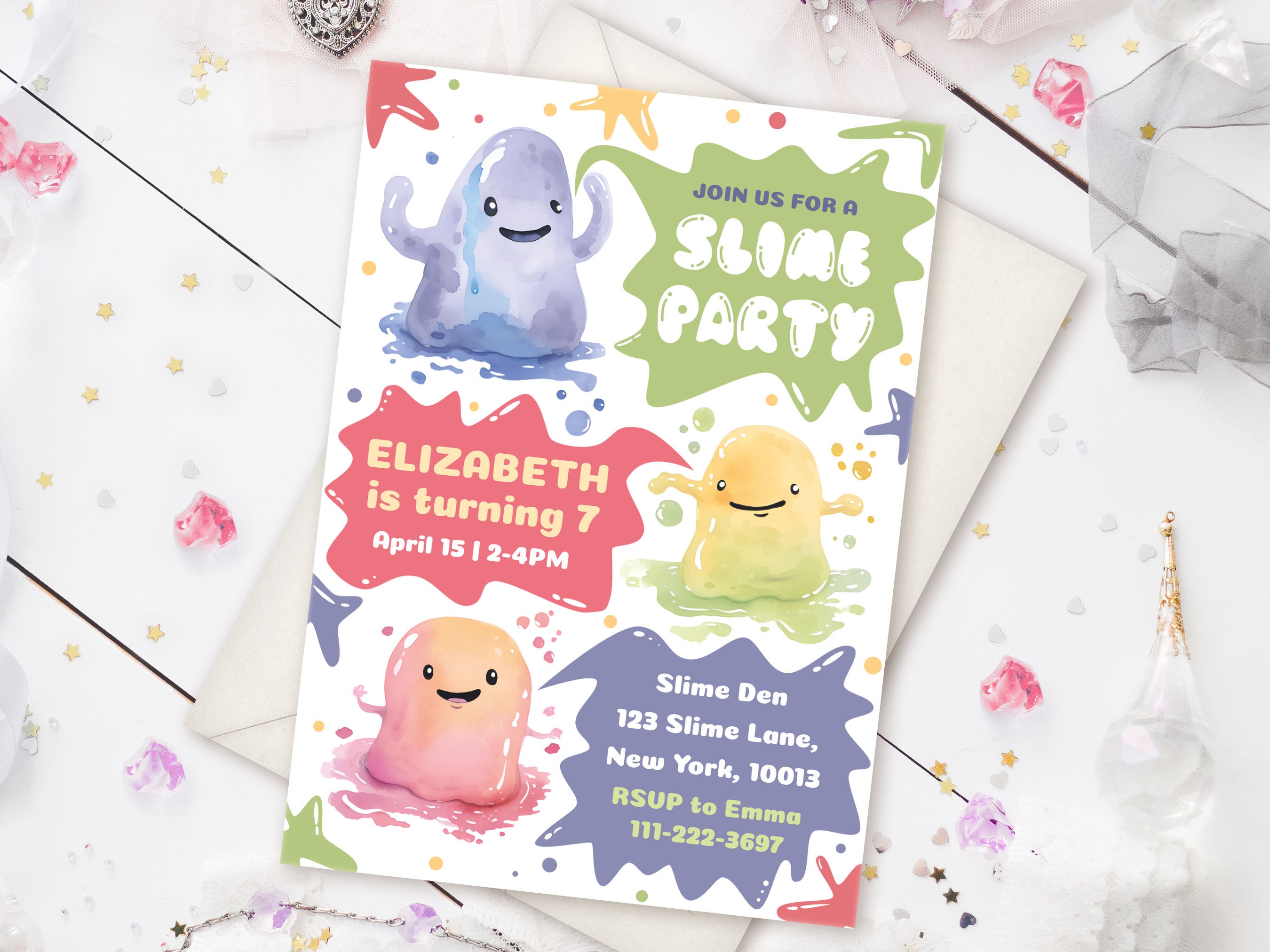 Editable Slime Party Invitation Template, Slime Birthday Invitation ...