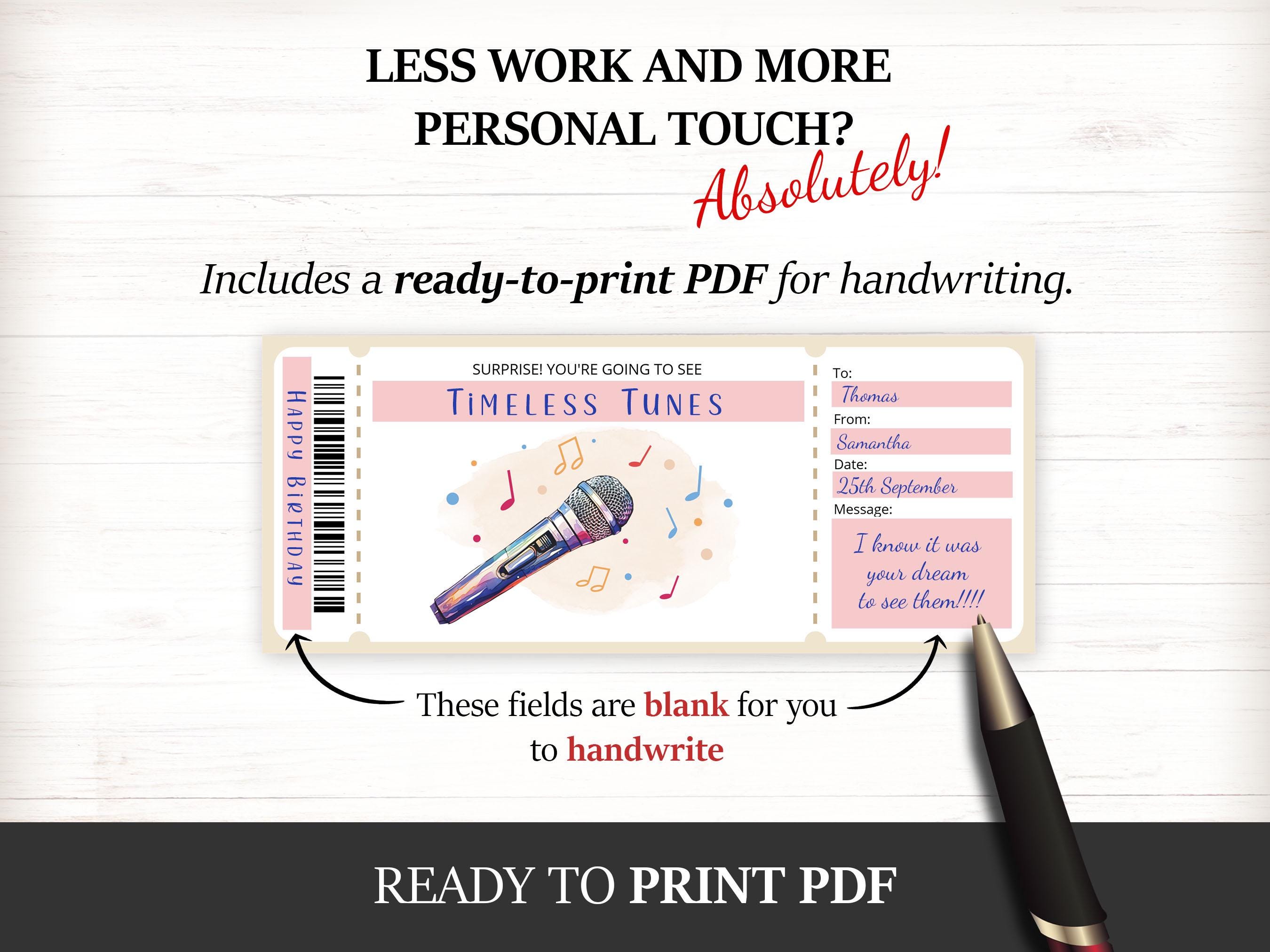 Editable Band Ticket Template for Music Lovers, Printable Concert Gift ...