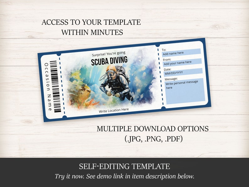 Editable Watercolor Scuba Diving Gift Certificate Template Perfect for