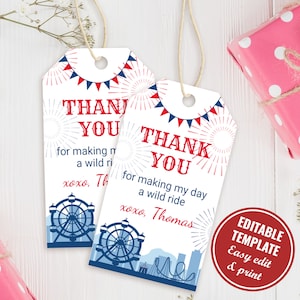 Printable Amusement Park Party Favors Tag Template, Whimsical Amusement Park Thank You Tag, Instant Download, P001