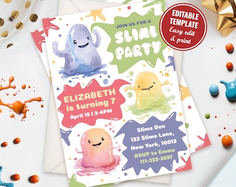 Editable Slime Party Invitation Template, Slime Birthday Invitation, Slime Party Invite, Slime Theme Birthday Party Instant Download
