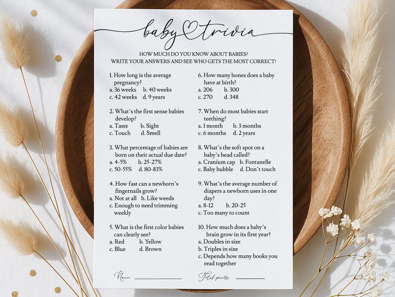Modern Baby Trivia Game Template, Simple Editable Baby Shower Trivia ...