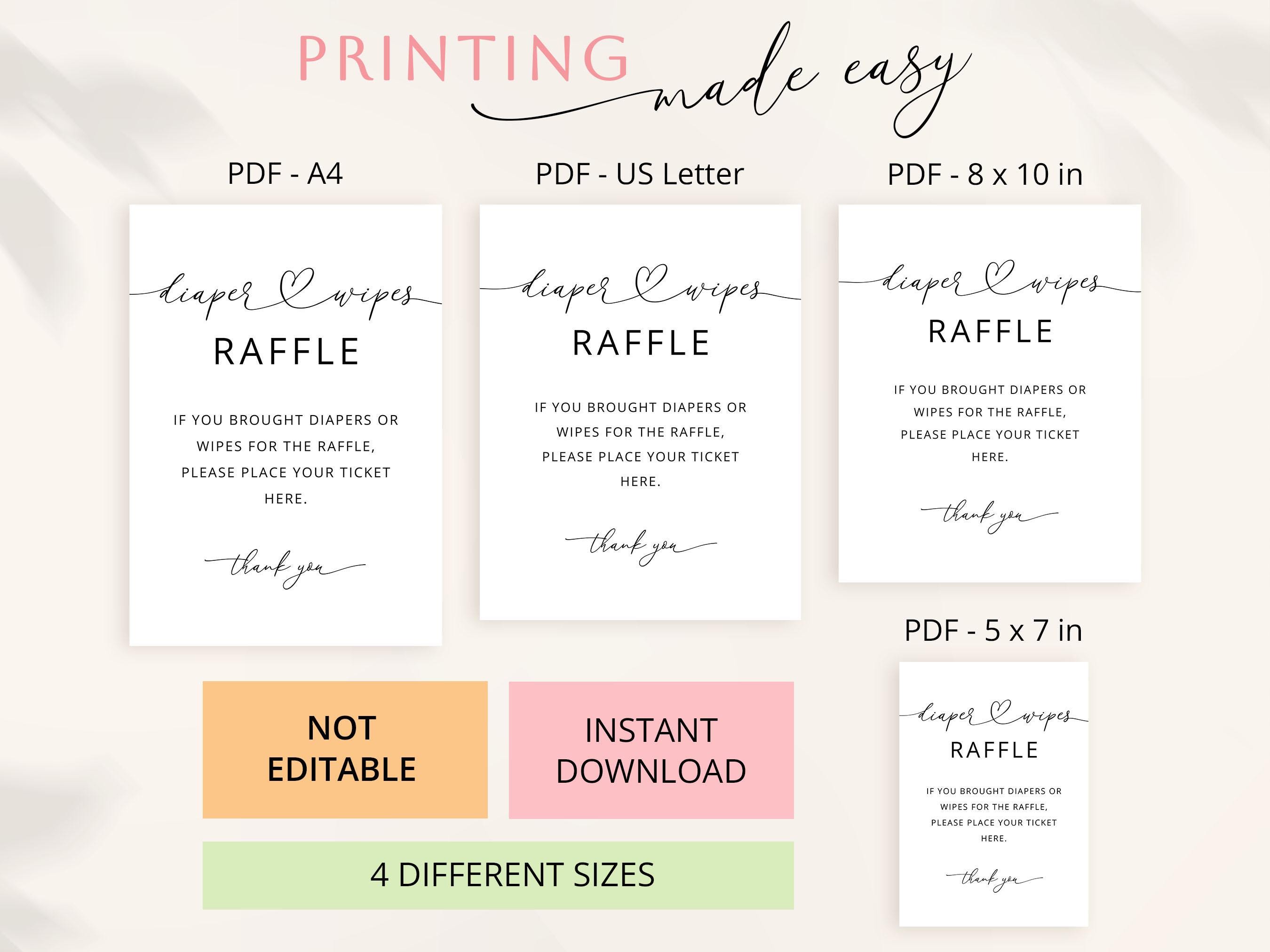 Printable Diaper and Wipes Raffle Sign, Minimalist Diaper Raffle Baby ...