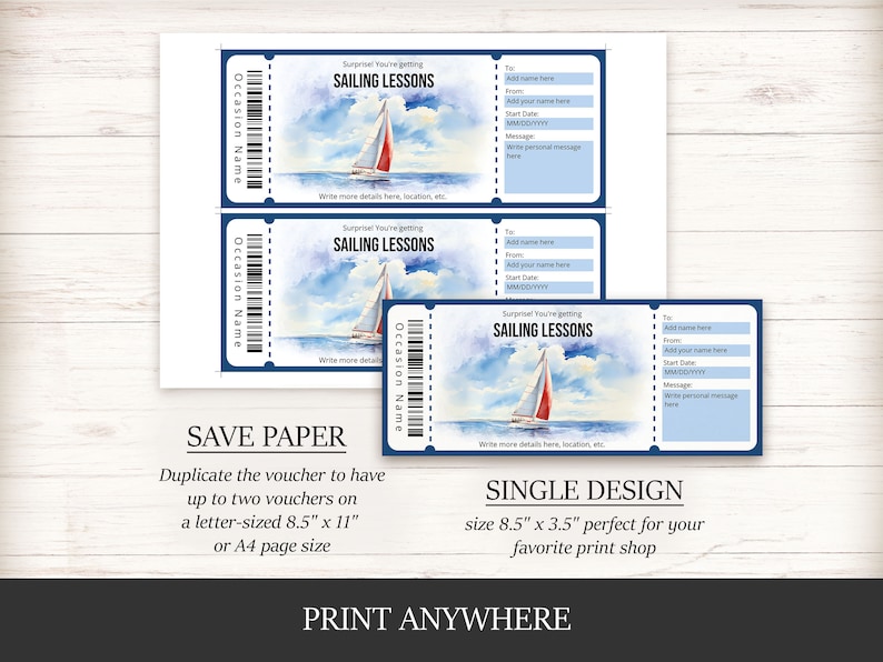 Editable Watercolor Sailing Lessons Gift Certificate Template, Sailing ...