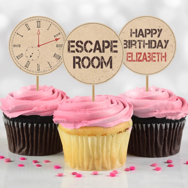 Escape Room Birthday cupcake toppers, Editable Escape Game party decor donut and cake toppers, Instant Download, A003