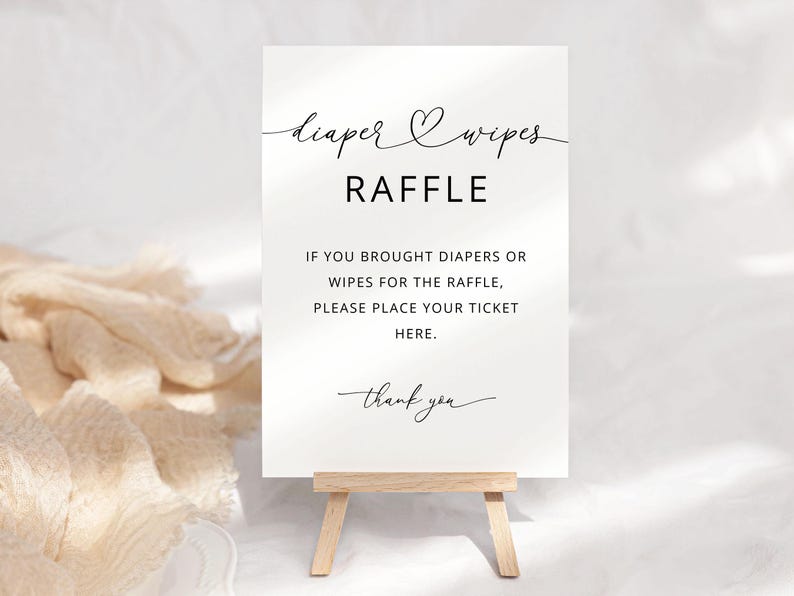 General Raffle Easel Sign Printable Diaper and Wipes Raffle Sign, Minimalist Diaper Raffle Baby ...