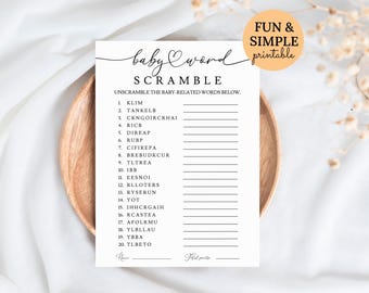 Baby Word Unscramble Baby Shower Game with Answers, Printable Baby Word Scramble Game, Neutral Themed Baby Shower Activity M01