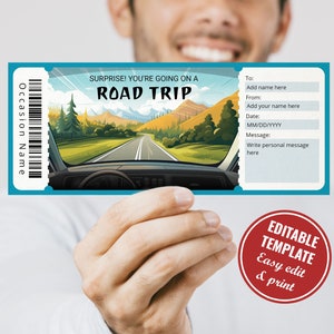 Editable Roadtrip Gift Certificate Template, Printable Road Trip Reveal Gift Voucher, Surprise Travel Voucher, Instant Download