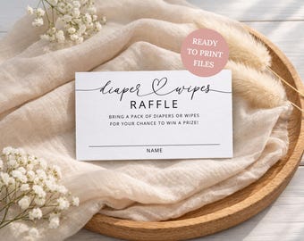 Biglietto stampabile per la lotteria di pannolini e salviette, attività moderna e minimalista per baby shower, download digitale M01