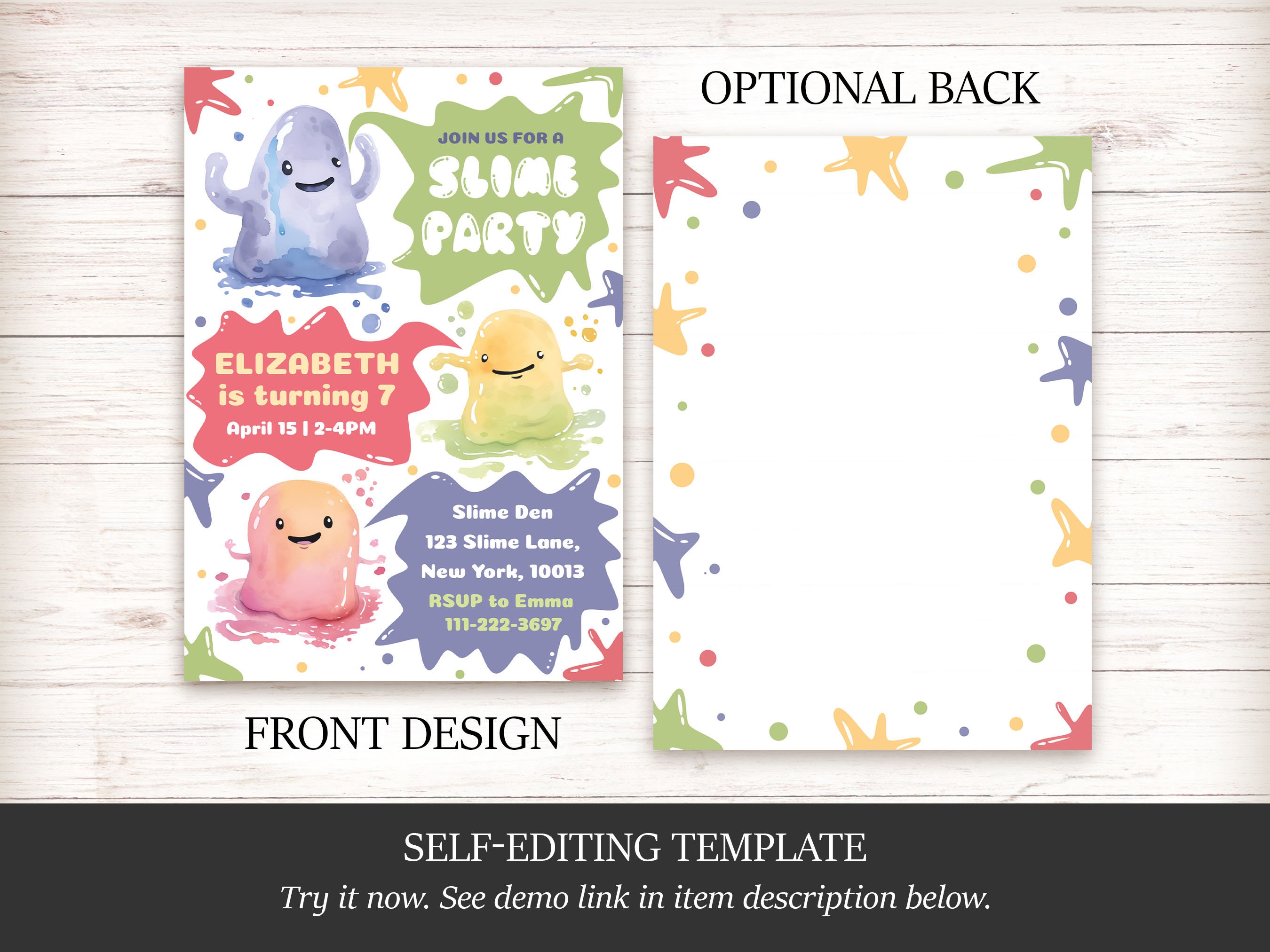 Editable Slime Party Invitation Template, Slime Birthday Invitation ...