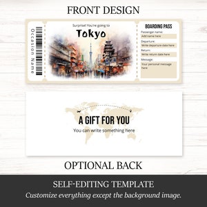 Editable Tokyo Boarding Pass Template, Printable Watercolor Custom ...