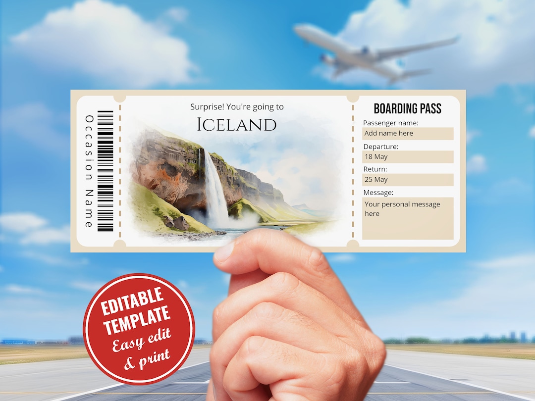 Editable Iceland Boarding Pass Template Surprise Printable Etsy