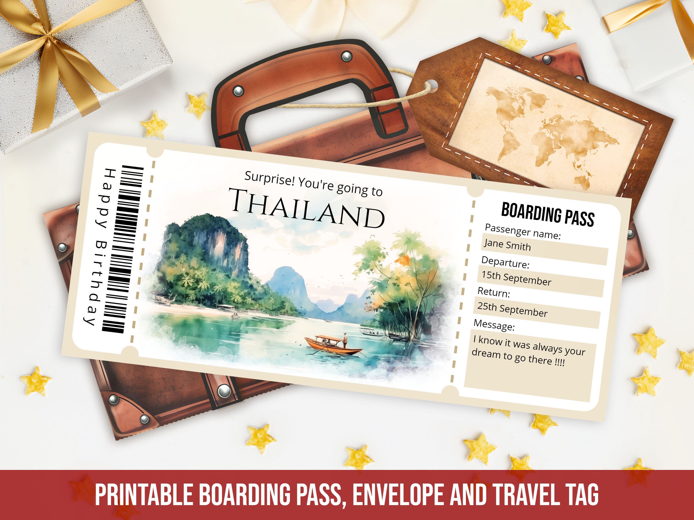 Editable Thailand Boarding Pass Template, Personalized Printable