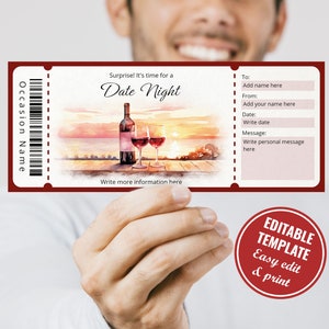 Bearbeitbare Date Night Geschenkkarte Vorlage, Überraschungs druckbare Date Night Ticket Geschenkgutschein, Datum Geschenkgutschein, digitaler Download