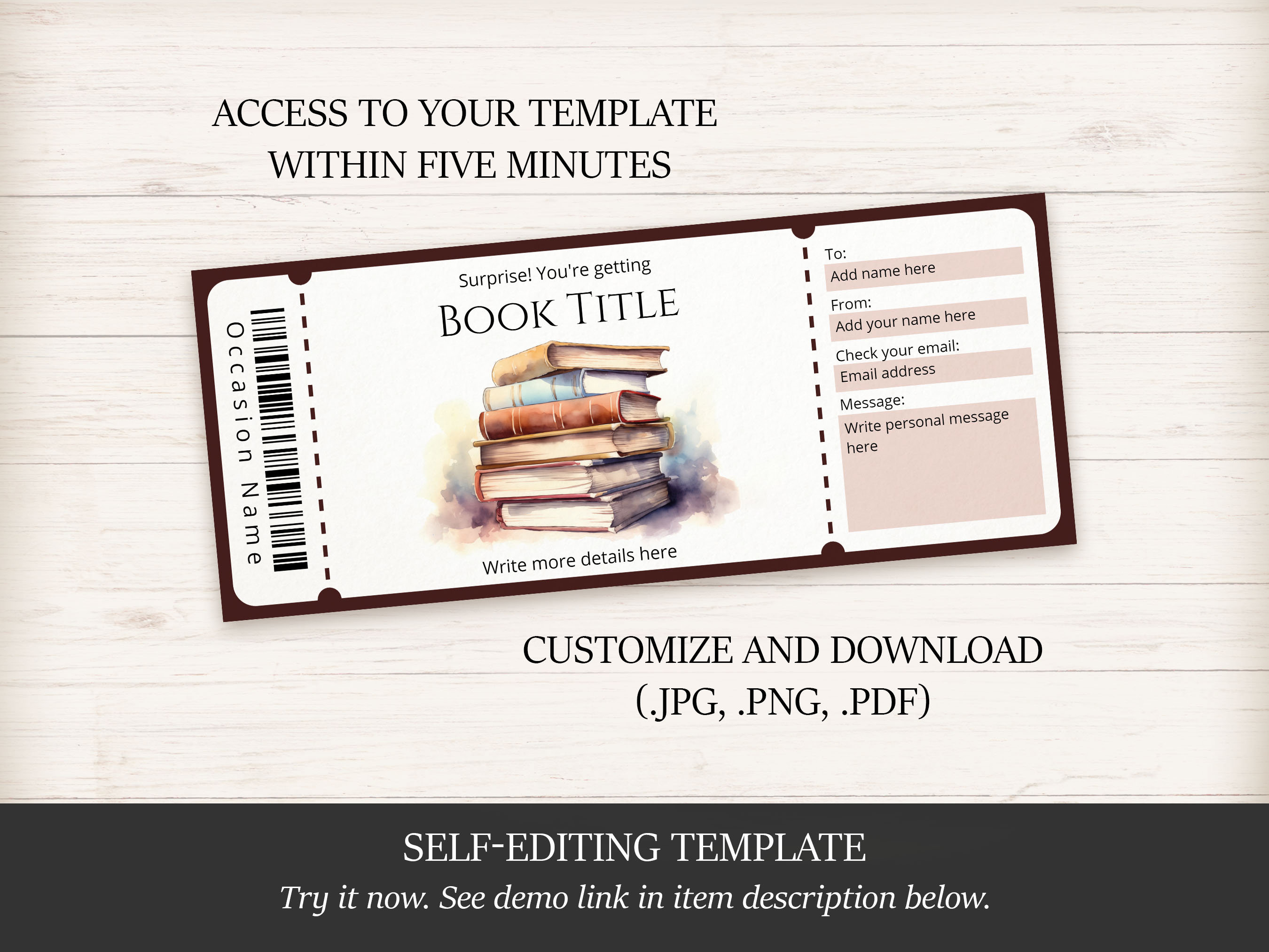 Editable Ebook Gift Certificate Template, Watercolor Surprise Ebook Gift Card Reveal Template