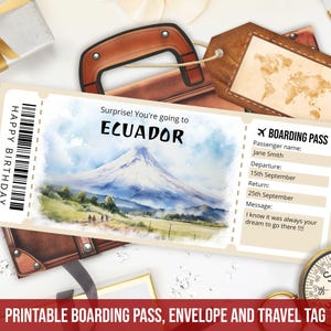 Modèle modifiable de carte d'embarquement pour l'Équateur, voyage surprise en Équateur, faux billet d'avion pour l'Équateur imprimable, cadeau billet d'avion téléchargement immédiat
