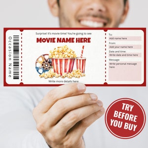 Surprise Movie Night Ticket Template, Customizable and Printable Cinema ...