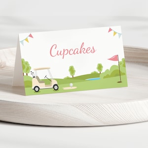 Hole in One ersten Geburtstag Essen Zelten, bearbeitbare Mädchen Golf erste Geburtstagsparty Buffet Lebensmittelkarten, Printable Instant Download, A002