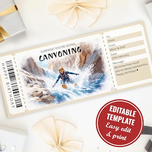 Editable Canyoning Gift Ticket Template, Surprise Canyoning Gift Certificate, Printable Canyoning Experience Gift Voucher Digital Download