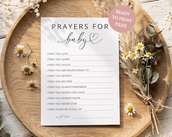 Printable Prayers for Baby Shower Activity, Minimalistic Well Wishes for Baby Card, Digital Download M01