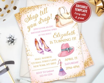 Customizable Shopping Spree Birthday Invitation Template for girl, Shop Spree Invitation Store shopping birthday Mall party Instant Download