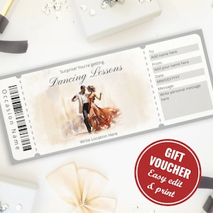Editable Watercolor Dancing Lessons Gift Certificate Template, Printable Surprise Ballroom Dancing Class Voucher Template, Instant Download