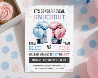 Boxing Gender Reveal Invitation Template, Boxing Boy or Girl Party Invite, Box Gender Reveal Knockout Party Digital Download
