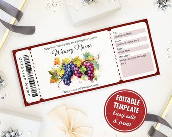 Editable Watercolor Vineyard Tour Gift Certificate Template - Perfect for Wine Lovers and  Special Occasions, Instant Download