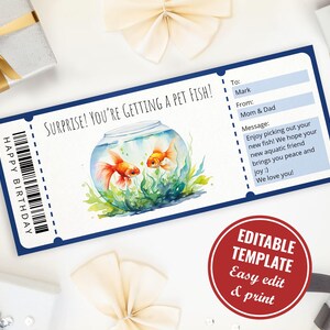 Bearbeitbare Fisch Geschenkgutscheinvorlage für Fischliebhaber, personalisierte druckbare Überraschungsfisch-Haustier-Gutscheinvorlage, sofortiger Download