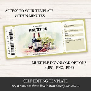 Editable Watercolor Wine Tasting Gift Certificate Template - Perfect ...
