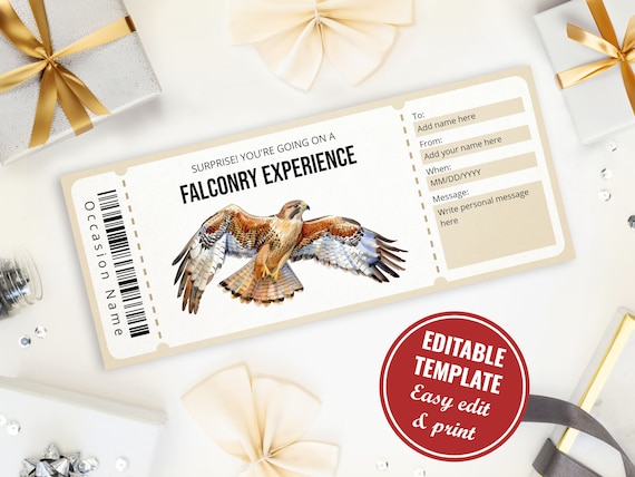Editable Falconry Experience Ticket Gift Certificate Template Printable Birds of Prey Gift Voucher Bird Watching Coupon Instant Download Etsy UK