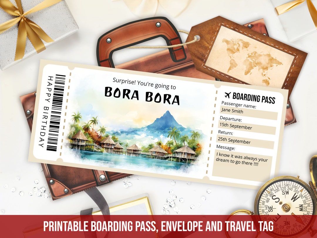 Editable Bora Bora Boarding Pass Template, Personalized Gift Printable ...