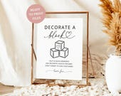 Printable Decorate a Block Baby Shower Activity, Minimalist Decorating Station Baby Blocks Sign, Digital Download M01