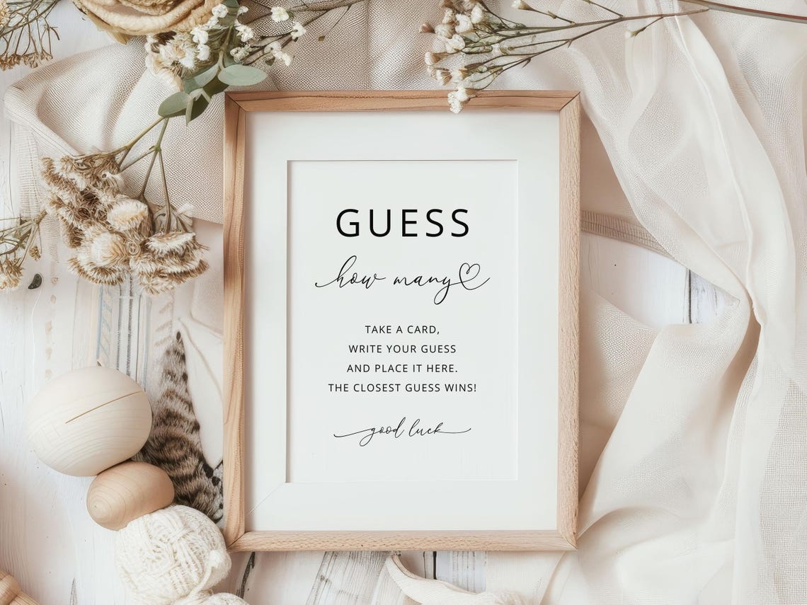 How Many Sign Visual Printable Guess How Many Sign, Minimalist Baby Shower Game, Digital ...