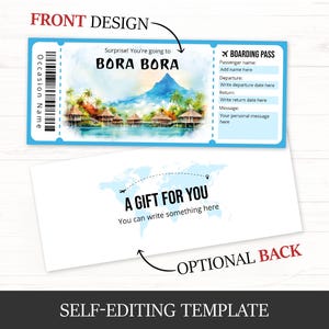 Surprise BORA BORA Trip Reveal Gift Ticket Template - Boarding Pass ...