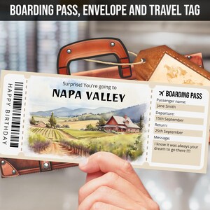 Bearbeitbare Napa Valley Bordkarte Vorlage, Überraschung Aquarell Napa Valley Kalifornien Wein Reiseticket Enthüllen, Gefälschte Flugzeug Ticket Herunterladen