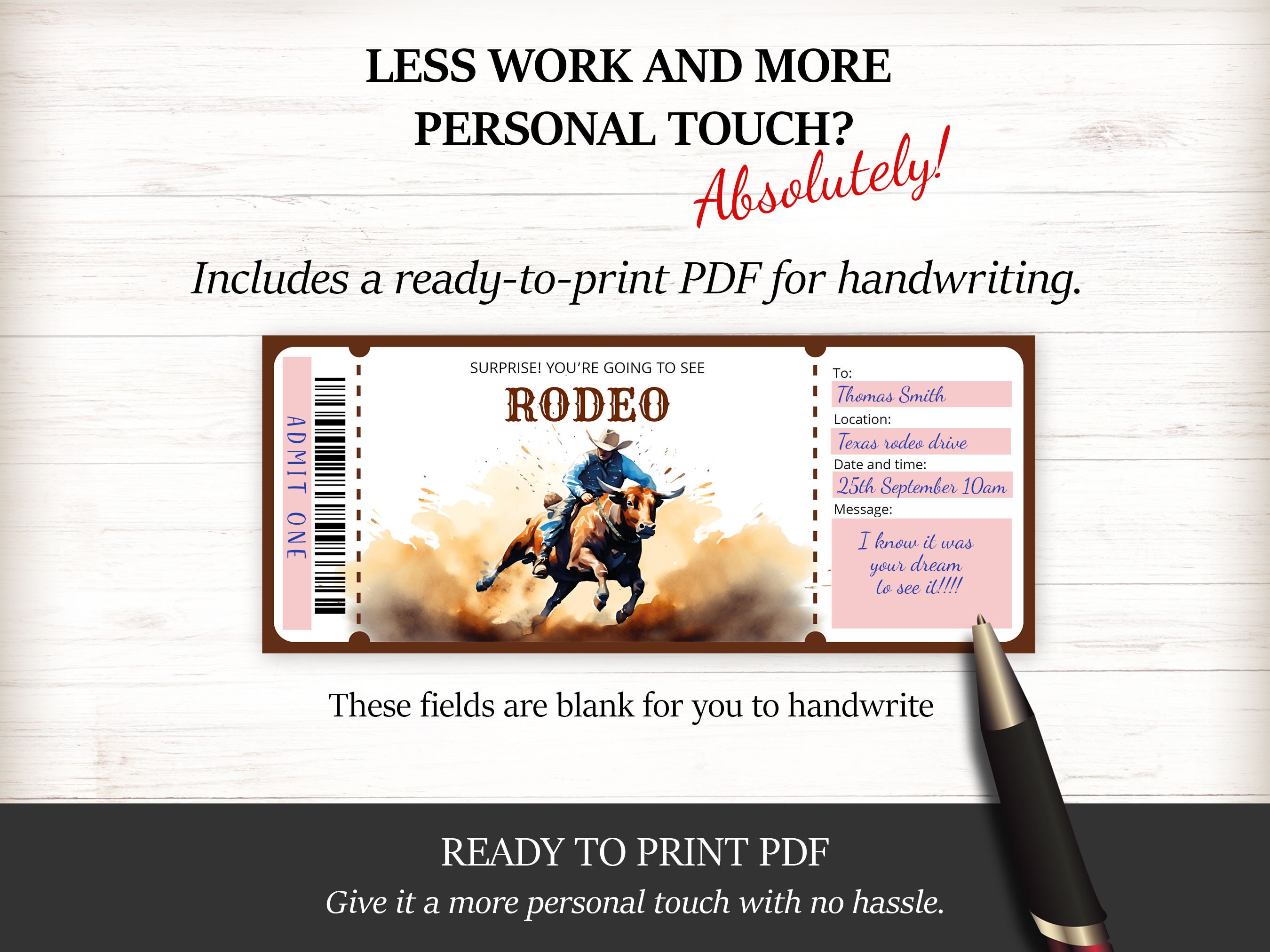 Surprise Bull Rodeo Ticket Template, Customizable and Printable Bull ...