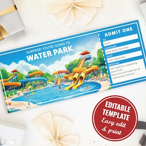 Bearbeitbare Wasserpark-Geschenkgutscheinvorlage, druckbare WATER PARK-Gutschein, Überraschungs-Aqua-Park-Eintrittskarte Sofort-Download