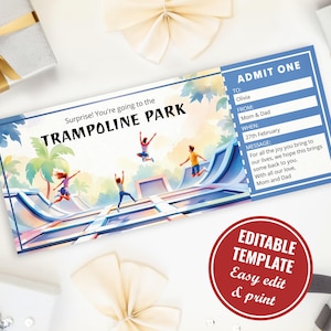 Editable Trampoline Park Ticket Template, Printable Jump Park Gift Voucher, Surprise Bounce Park Gift Certificate Digital Download