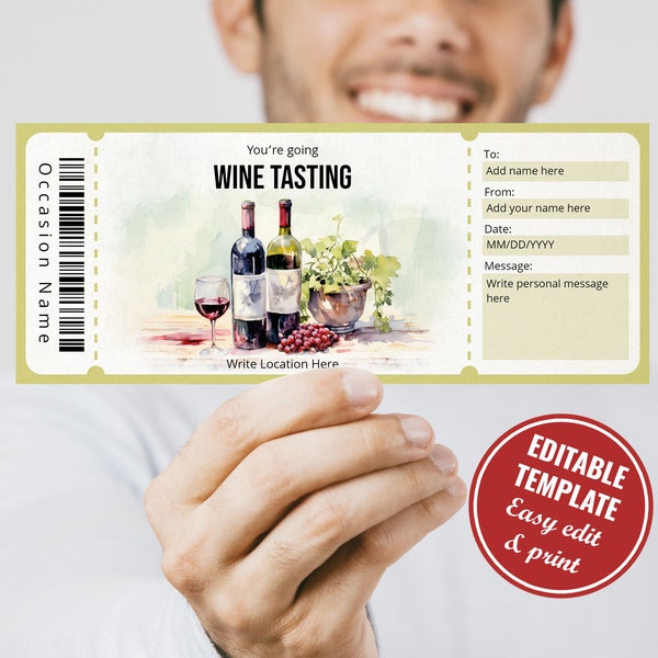 Editable Watercolor Wine Tasting Gift Certificate Template - Perfect for Wine Lovers and  Special Occasions, Instant Download