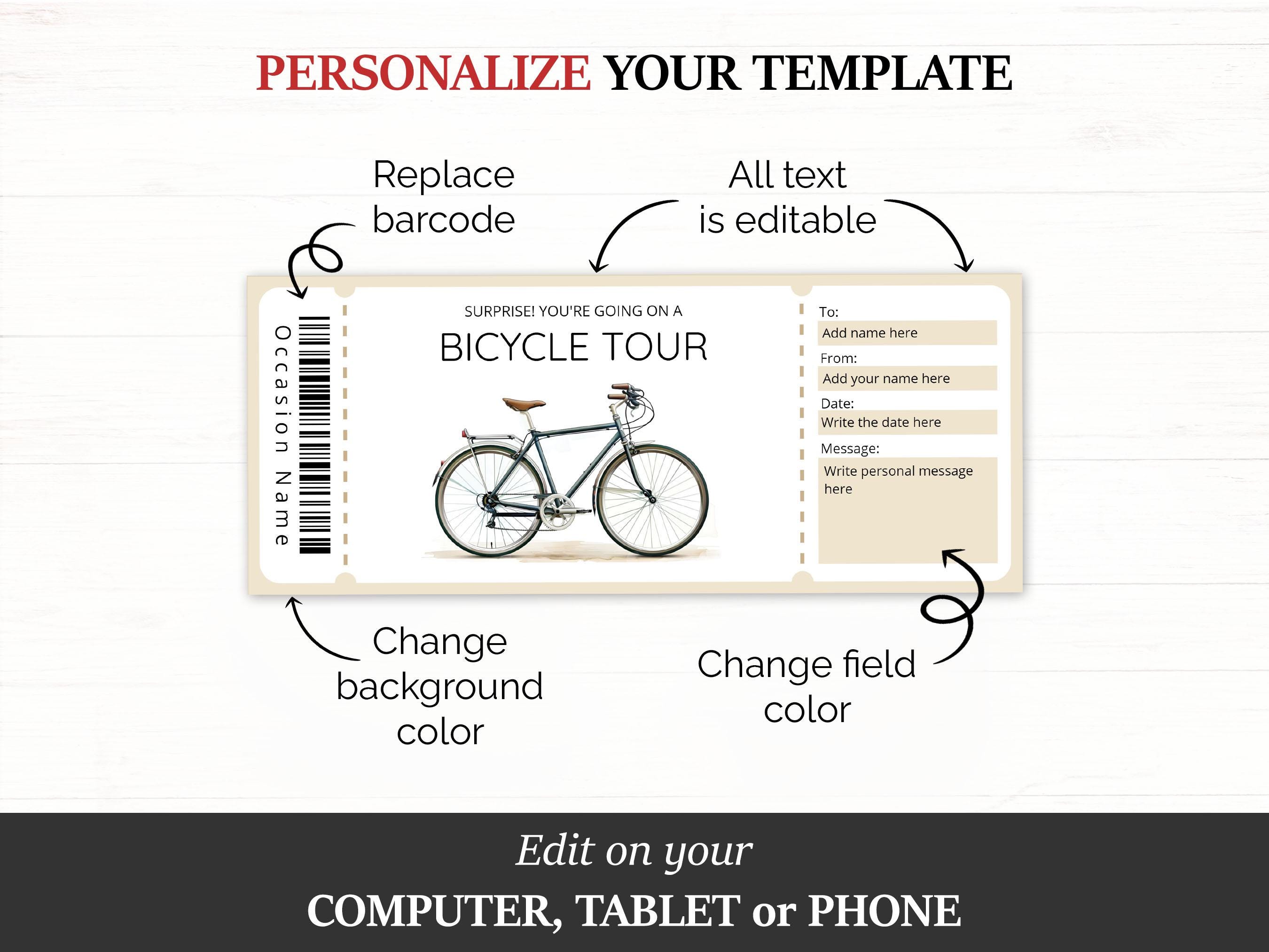 Editable Bicycle Tour Gift Certificate Template for Cycling Lover ...