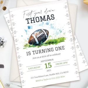 First Year Down Football Birthday Invitation Template, Editable Football 1st Birthday Invite Digital,  Boy First Down Birthday Party