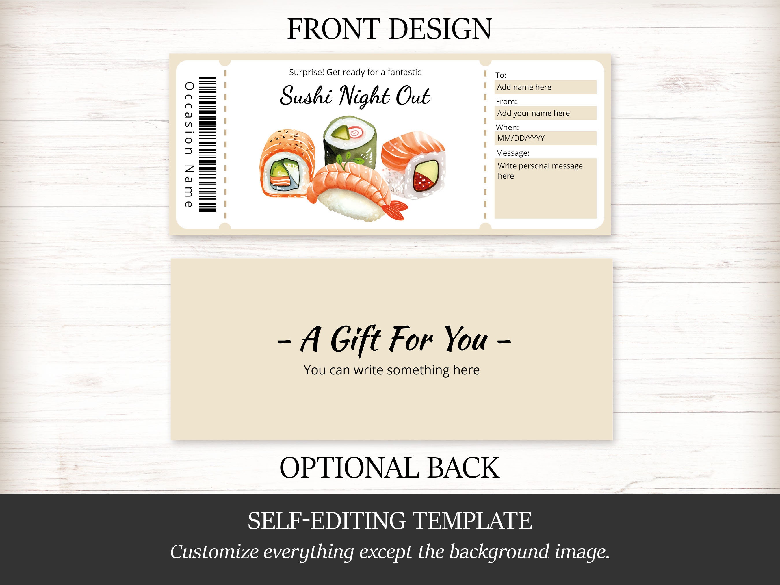 Editable Sushi Night Out Gift Certificate Template for Sushi Lover