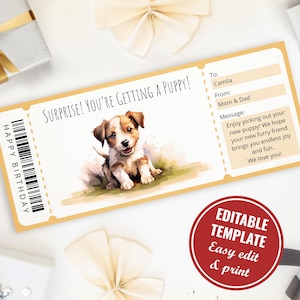Bearbeitbare Welpen Geschenkgutschein-Vorlage für Hundeliebhaber, personalisierte druckbare Überraschungs-Welpen-Gutscheinvorlage, sofortiger Download