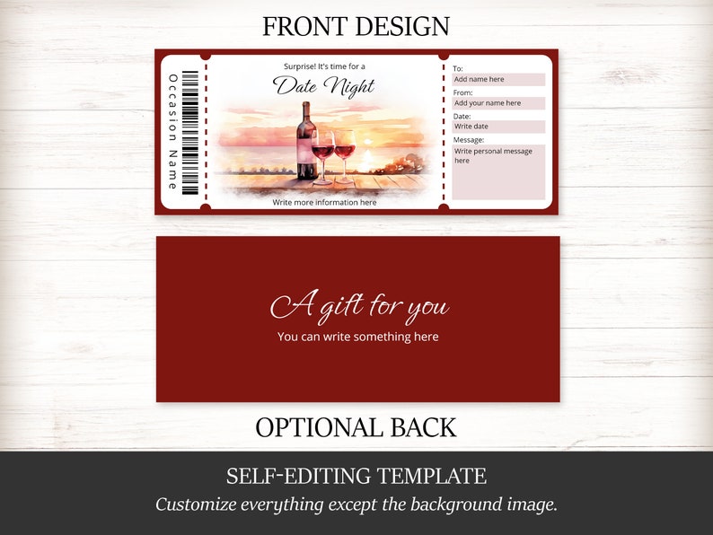 Editable Date Night Gift Ticket Template, Printable Date Night Ticket