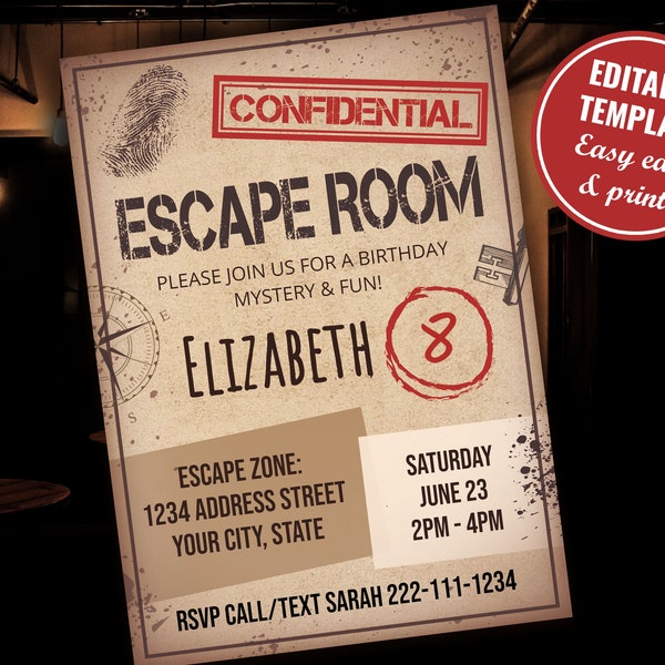 Escape Room Birthday Invitation, Editable Escape Room Invitation, Escape Room Party for Girls and Boys, Editable Instant Download, A003